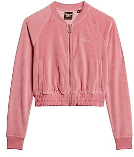 Superdry Damen Besticktes Baseballoberteil aus Velours mit Reißverschluss Manila Hellrosa 40