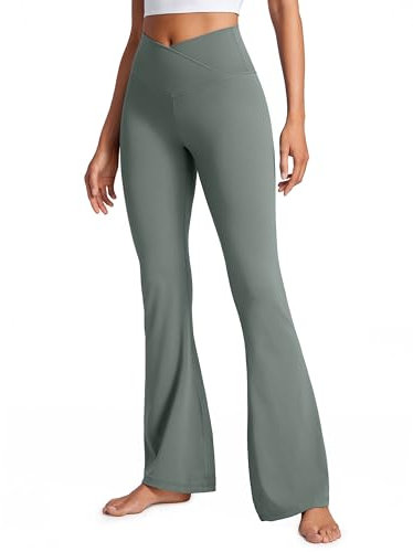 CRZ YOGA Damen Butterluxe Bootcut Schlaghose Yoga Leggings Crossover High Waist Blickdicht Sporthose Fitnesshose - 79cm Grauer Salbei 38