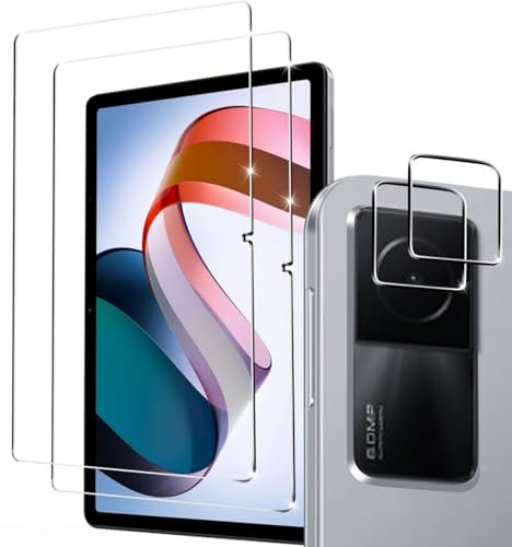 nulala [Lot de 2 + 2] Film de protection d'écran en verre trempé 9H avec protection d'objectif d'appareil photo pour Xiaomi Mi Pad 4 Plus 10,1, anti-rayures, résistant aux chocs, compatible Face ID