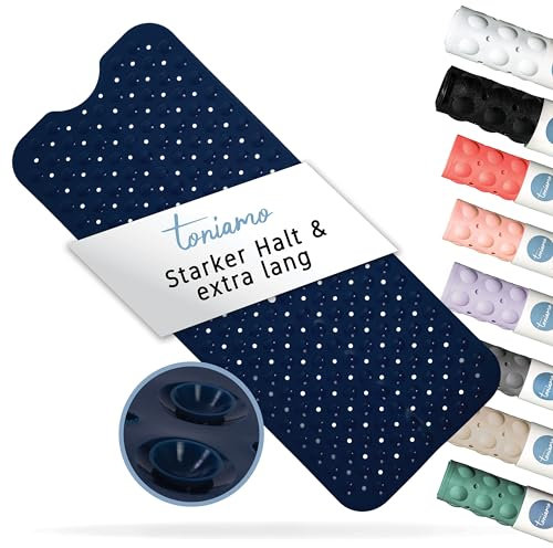Toniamo Badewannenmatte rutschfest 100x40 cm | Extra Lange Badematte rutschfest | Antirutschmatte Badewanne ohne BPA | Badewannen Matte antibakteriell & maschinenfest | Anti Rutschmatte | Nightblue