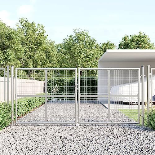 ZEYUAN Puerta de Malla de jardín Acero galvanizado Plateado 300x175cm, Puertas para Jardin, Puertas De Exterior, Valla Jardín, Rejas para Puertas De Entrada