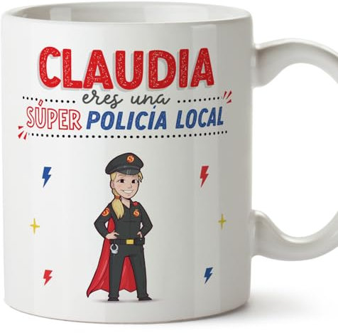 MUGFFINS Tazas Personalizadas para POLICÍA LOCAL mujer - En Español - ¡Eres Súper! - 11 oz / 330 ml - Regalo Personalizable original y divertido
