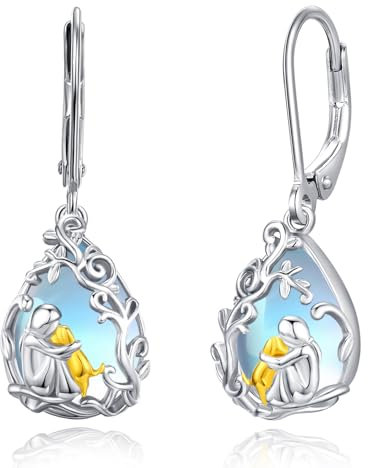 Hund Ohrringe Silber 925 Mondstein Hängend Hund Ohrringe Mädchen Creolen Klein Hund Schmuck für Damen Frauen Geschenke……