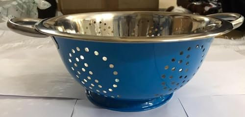 Stainless Steel Colander with 2 Handles, Colander Sieve, Straining Base and Draining, for Pasta/Vegetable/Spaghetti/Fruit, Dishwasher and Rust Proof, Size: 24cm (Blue)