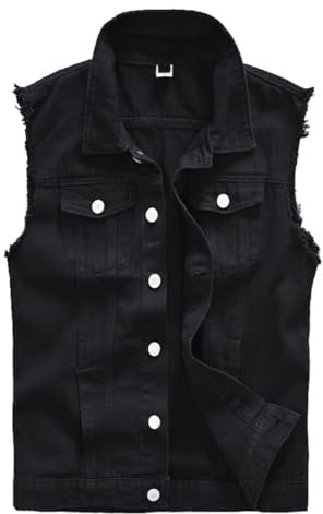 Kelmon Mens Denim Gilet Ripped Vintage Casual Biker Vest Motorcycle Coat Cowboy Sleeveless Vest Jacket