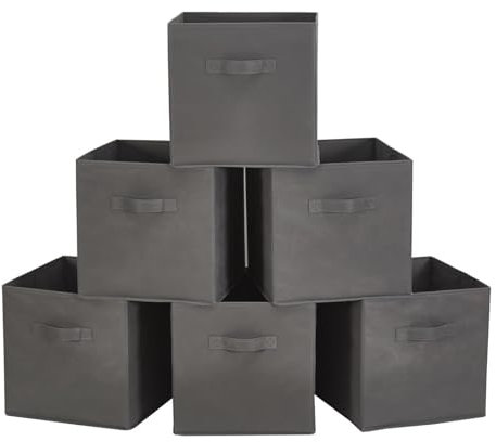 Webeasy Foldable Storage Cube Basket Bin, Set of 6, 28 x 28 x 28 cm (Grey)