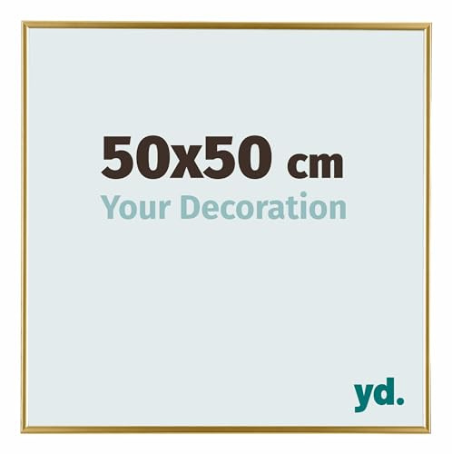 Your Decoration - Bilderrahmen 50x50 cm - Gold - Bilderrahmen aus Kunststoff mit Acrylglas - Antireflex - 50x50 Rahmen - Evry