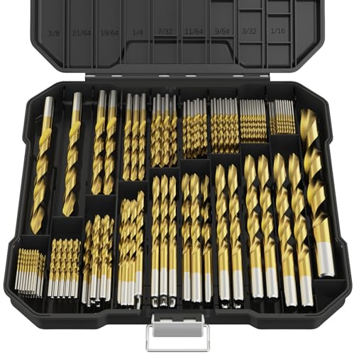 MACXCOIP 230-teiliges Titan-Bohrer-Set, 135-Grad-Spitze, HSS-Bohrer-Kits, Größen von 1,9 cm bis 1,27 cm zum Bohren von Weichmetall, Aluminium, Kupfer, Holz und Kunststoff, mit Kunststoffkoffer zur