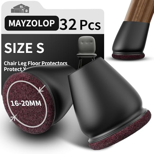 MAYZOLOP 32 Piezas Protector Patas Sillas, Negro Silicona Protectores Patas Sillas para Inclinación De Las Patas,Cubre Patas Sillas con Fieltro para Suelos De Madera Dura, No Scratches No Noise