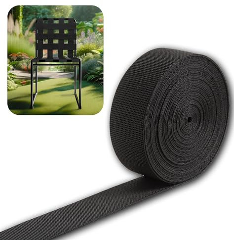 IPEA Correa elástica para Muebles de Exterior, para sillas de jardín, tumbonas, sillones, balancín, salón, tapicería, 10 Metros, Banda para Asientos respaldos, 50 mm, Color Negro