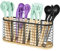buysigo Cooking Utensils Holder with Wooden Base Matte Black 4 Compartments Kitchen Utensil Caddy