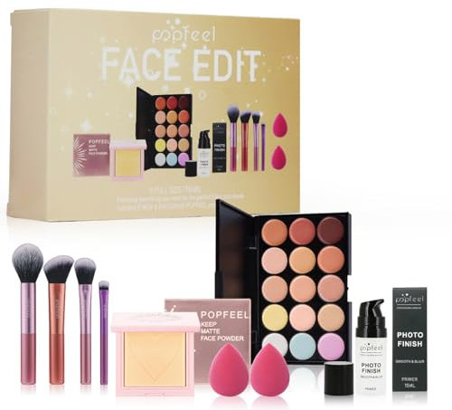 EnMart All-in-one Makeup Set, Professionelles Schönheit Schmink Set mit 15 Farbe Concealer Palette, Puder, Make-Up Basis, Pinsel, Make-up Schwämmchen, Halloween Weihnachts Geschenke für Mädchen