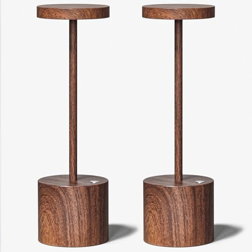 WARMLIGHT 2 Pack Cordless Table Lamp Rechargeable Outdoor Waterproof Portable Battery Operated LED Small Table Light - for Home Restaurant Desk Bar Patio Kitchen Dinning Party (Wood)