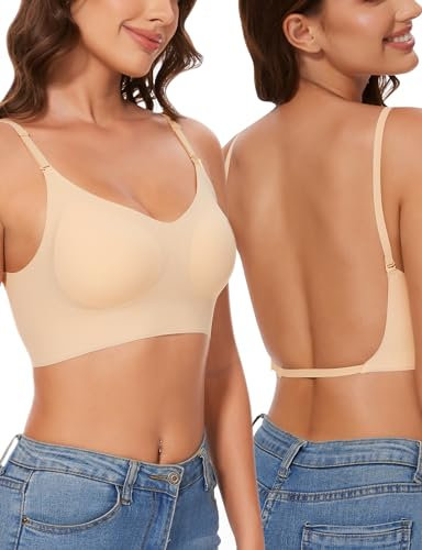 Kiiwah Sujetador Sin Espalda Baja Mujer, Invisible Sujetador Básico con Tirantes Convertible para Vestido y Boda (Desnudo)