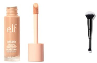 e.l.f. Halo Glow Liquid Filter, Complexion Booster For A Glowing & Complexion Duo Brush, Makeup Brush For Applying Foundation & Concealer, Creates An Airbrushed Finish, Made With Vegan