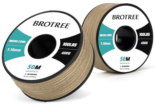 Brotree Micro Cord 1.18mm Paracord 50M Thin Braided Rope for Bracelet, Crafting and DIY - 45kg Breaking Load (Tan)