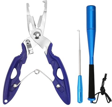 HONMOK 3Pcs Fishing Pliers Set with Fishing Pliers Scissors, Unhooking Remover Fishing Disgorgers and Fishing Priest Fish Killer Bat Fishing Accessories Sea Fishing Multi Tools Set Gift for Men