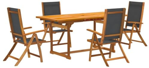 Gecheer 5-TLG. Garten Essgruppe Holz, Sitzgruppe Outdoor, Sitzgarnitur, Gartengarnitur, Hochlehner Stühle Verstellbar & Tisch, Klappbar, Massivholz Akazie und Textilene