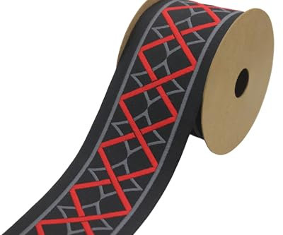 V10 183 Vorhangband, 4,7 m Spule, 6,8 cm, rot, geometrisch, bestickt, Jacquard-Band für Ihre Vorhänge, Gardinenband, Band