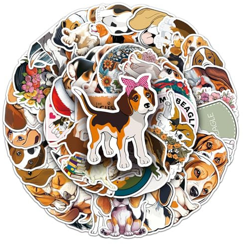 Bric Dodo 50 Stück Beagle Aufkleber Auto Laptop Telefon Gitarre Skateboard Motorrad Fahrrad Kurzhaarige Jagdhunde Stickers Set Vinyl Wasserdicht Aesthetic Aufkleber für Jugendliche Kinder Erwachsene