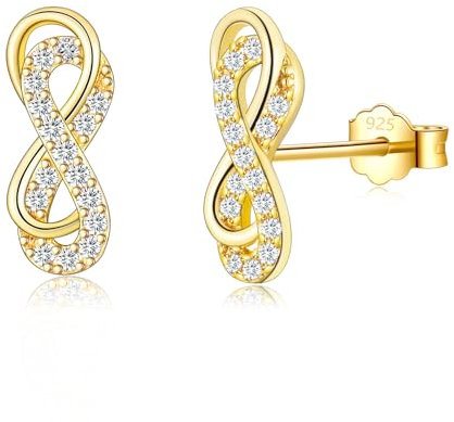 Ohrstecker Silber 925 Ohrringe für Damen Herren, Infinity Ohrstecker Gold mit AAA Zirkonia 12mm Silberohrringe Schmuck Unendlichkeit Geschenke