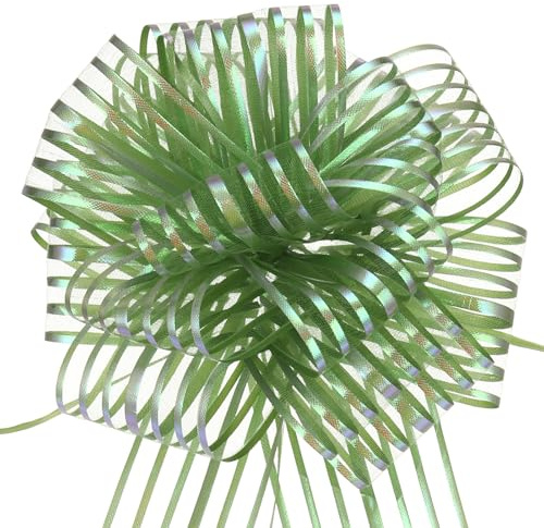 sourcing map 5pcs 8 Inch Organza Large Pull Bow Metallic Gift Wrapping Bows Ribbon Chiffon Yarn Grass Green for Wedding Baskets Presents Christmas Valentine's Day