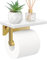 Porta Carta Igienica senza foratura in Alluminio,portacartaigienica bagno， portarotolo carta igienica da Piattaforma in marmo, porta rotoli carta igienica (Bianco Oro)