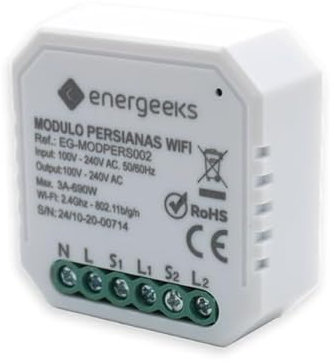 Energeeks - Módulo Interruptor WiFi Inteligente para Persianas - Control a Distancia - Temporizador Integrado - Hogar Inteligente - Domótica - App Móvil - Compatible con Google y Alexa
