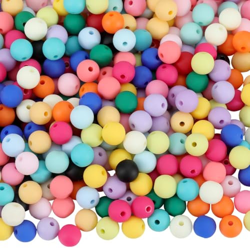 SOFPLATE 1 Box 500Pcs 8mm Matte Beads Round Acrylic Beads Opaque Frosted Colorful Ball Bubblegum Rubberized Imitated Silicone Smooth Loose Spacer Bead for Jewelry Making Bracelet Necklace DIY Crafts