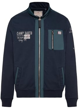 Camp David Herren Sweatjacke im Materialmix mit Artworks Deep Water, XXXL