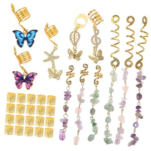 HAPINARY 31 Stück Dreadlock Haar Charme Goldfarbene Flecht Anhänger Aus Metall Mit Strass Dreadlock Accessoires Für Frauen Stilvoller Haarschmuck Zum Flechten Geeignet Für Zöpfe Und
