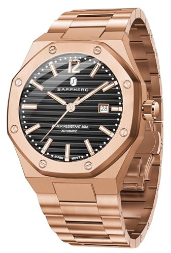 SAPPHERO Herren Uhr Mechanische Automatik Uhren für Mann Datum Luxus Analog 50 Meter Wasserdicht Business Sport Edelstahlband Geschenke