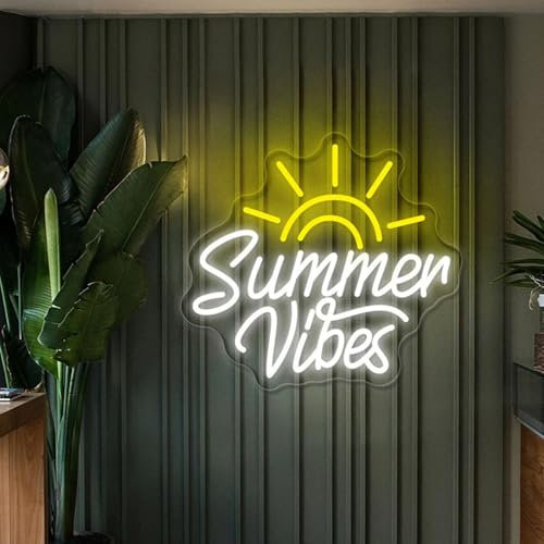 Xusdamyj Sommerstimmung Neonschild, individuelles Neonschild „Hello Summer“, LED-Licht, Bar-Kneipen-Wanddekor, Strandurlaubslicht, Urlaubs-Neonkunst, Strand-Neonschild