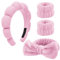 4 Stück Haarband Kosmetik,Spa Stirnband Make Up Schwamm Set Damen, Hautpflege Stirnband Waschen Gesicht Wristband Set Für Frauen Schönheit Mädchen Yoga Sport Dusche Make-up-Entfernung (Rosa)