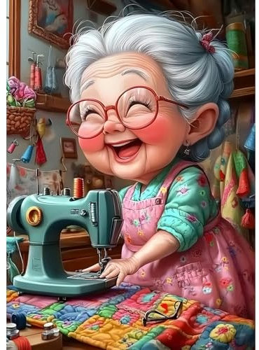 DAERLE DIY Diamond Painting Nähende Oma, Diamond Painting Erwachsene Glückliche alte Dame, 5D Diamant Painting Bilder, Mosaikherstellung Bastelset für Haus Wanddeko 30x40cm