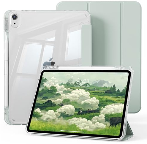 KVTVOU Case for iPad Air 11'' M4 M3 M2, iPad Air 5th/4th Gen, Green | Clear PC Back, Ultrathin Shockproof Case for iPad Air 11 2026 2025 2024, Auto Sleep/Wake, Pencil Holder, Support Touch ID