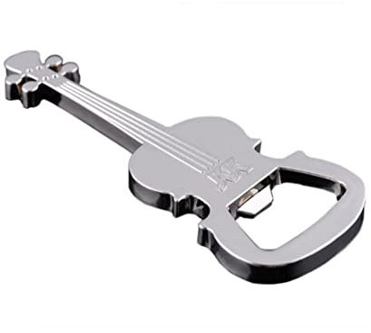Décapsuleur ouvre-bouteille en forme de guitare en acier inoxydable.