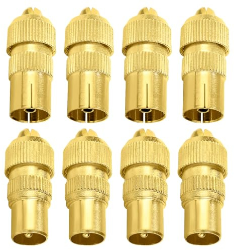VooGenzek 4 Set di Connettori per Antenna, Femmina e Maschio Adattatori per Connettore Cavo Coassiale per Antenna TV, Oro