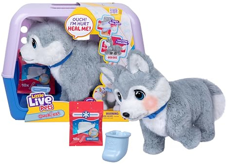 Little Live Pets Ouchies Aspen - Exclusive Interactive Husky Puppy with 50+ Sounds & Reactions, Includes Vet Kit & Carry Bag, Ages 4+