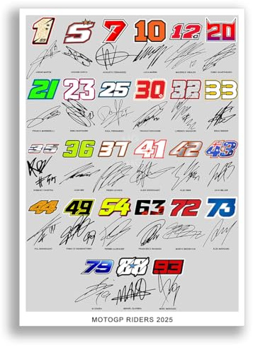MotoGP All World Champions Winners Riders 1949-2024 season signed poster print picture photo autograph gift 500CC Valentino Rossi Marc Marquez Mike Hailwood (MotoGP 2025, A3 Poster Only)
