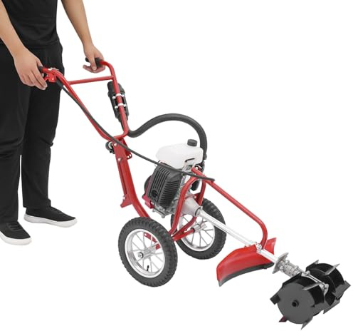 ROMYIX Gartenfräse Benzin 63cc 4PS Motorhacke mit 4-Takt Motor Bodenfräse 240 U/min 10cm Arbeitstiefe, Bodenhacke Stahl Kultivierungsklinge Ackerfräse für Garten/Feld/Gewächshaus