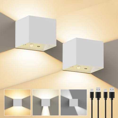 Lot de 2 Applique Murale USB Rechargeable avec Détecteur de Mouvement Blanc