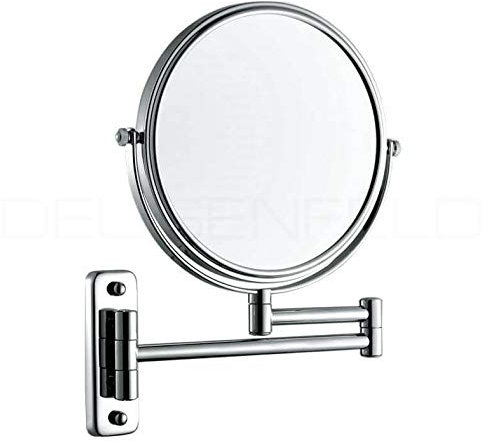 DEUSENFELD K5C - Doppel Wand Kosmetikspiegel, Rasierspiegel, Schminkspiegel, 5-Fach Vergrößerung und Normalspiegel, Ø 20cm, MS verchromt