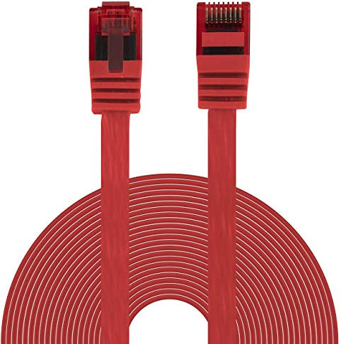 BIGtec Ethernet LAN Kabel 10m flexibles flaches Netzwerkkabel Patchkabel rot flachband Cable Gigabit DSL ISDN Flachbandkabel Verlegekabel RJ45 Stecker