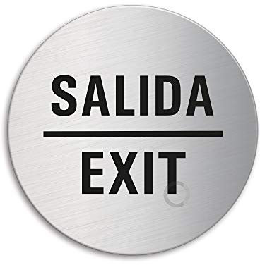 Placa de Puerta – Salida / Exit | Ø 75 mm Letrero acero inoxidable cepillado mate fino autoadhesivo Ofform Design No. 39162
