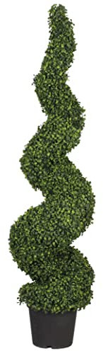 Blooming Artificial Outdoor Plant, UV and Water Resistant, Faux Decorative Tree with Pot, Easy Care, Perfect for Gardens and Patios (Boxwood Spiral) (Green) (150cm)