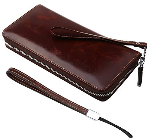 Lavemi Women's RFID Blocking 100% Leather Large Capacity Zip Around Wallet Phone Holder Clutch Travel Purse Wristlet