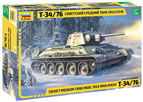 Zvezda 500783689-1:35 T-34/76 mod. 1943 Uralmash - Plastikbausatz - Modellbausatz - Zusammenbauen - Bausatz - für Einsteiger - detailliert, Khaki