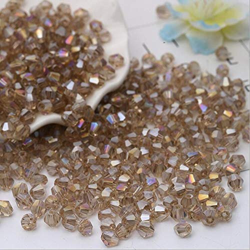 XinBoWen DIY 4mm 1000Pcs Bulk Champagne Faceted Bicone Crystal Glass Beads with Container Box Beads for Making Jewelry (Champagne AB)