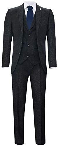 Men's Classic 3 Piece Black Herringbone Authentic 1920s Tweed Suit 42/36W